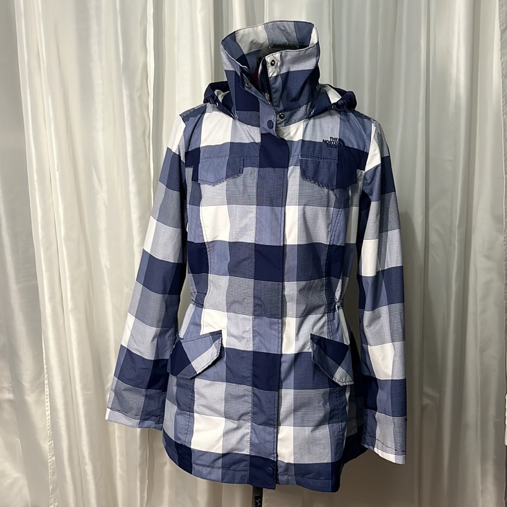 🆕 The North Face Women's Romera Hooded Waterproof Rain Jacket Indigo Plaid